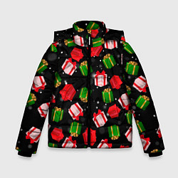 Куртка зимняя для мальчика Новогодние паттерн подарков, цвет: 3D-красный