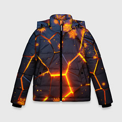 Куртка зимняя для мальчика НОВОГОДНИЕ ОГНЕННЫЕ 3D ПЛИТЫ FIRE NEON HEXAGON, цвет: 3D-светло-серый