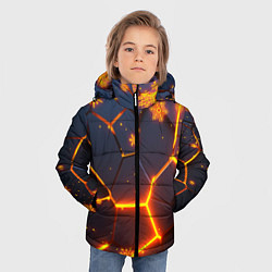 Куртка зимняя для мальчика НОВОГОДНИЕ ОГНЕННЫЕ 3D ПЛИТЫ FIRE NEON HEXAGON, цвет: 3D-черный — фото 2
