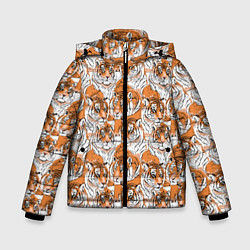 Куртка зимняя для мальчика Тигры рисованный стиль, цвет: 3D-черный