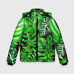 Куртка зимняя для мальчика Тропические листья на темном фоне, цвет: 3D-красный