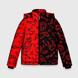 Куртка зимняя для мальчика Черно-Красные сердца с крылышками, цвет: 3D-черный