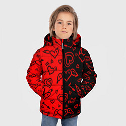 Куртка зимняя для мальчика Черно-Красные сердца с крылышками, цвет: 3D-черный — фото 2
