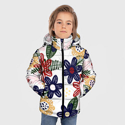 Куртка зимняя для мальчика Разноцветные цветы в мультяшном стиле, цвет: 3D-черный — фото 2