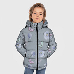 Куртка зимняя для мальчика Бабочки и цветы голубого мака, цвет: 3D-светло-серый — фото 2