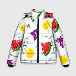 Куртка зимняя для мальчика Пиксельные фрукты, цвет: 3D-черный