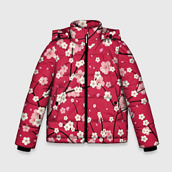 Куртка зимняя для мальчика Цветы на ветках, цвет: 3D-светло-серый