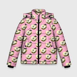Куртка зимняя для мальчика Яблочные дольки на розовом фоне с эффектом 3D, цвет: 3D-светло-серый