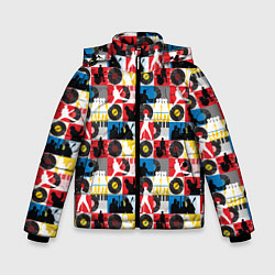 Куртка зимняя для мальчика Рок-н-ролл, винил, запись музыки, цвет: 3D-красный