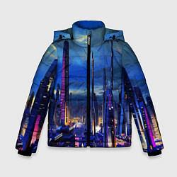 Куртка зимняя для мальчика Город будущего Неон, цвет: 3D-черный