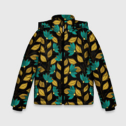 Куртка зимняя для мальчика Золотые и зеленые листья, цвет: 3D-черный