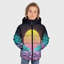 Куртка зимняя для мальчика Vaporwave Закат солнца в горах Neon, цвет: 3D-черный — фото 2