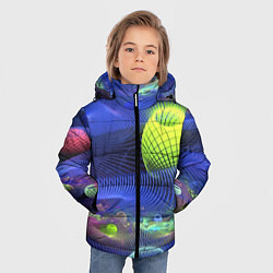 Куртка зимняя для мальчика Геометрический фрактальный неоновый паттерн Geomet, цвет: 3D-светло-серый — фото 2