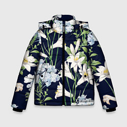 Куртка зимняя для мальчика Цветы Белые Лилии В Саду, цвет: 3D-черный