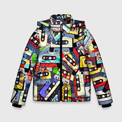 Куртка зимняя для мальчика ТЕКСТУРА АУДИОКАССЕТ, цвет: 3D-светло-серый