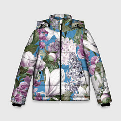 Куртка зимняя для мальчика Цветы Белые Лилии В Саду Летом, цвет: 3D-светло-серый