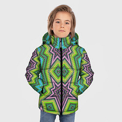 Куртка зимняя для мальчика Яркий восточный орнамент в зелено-розовых цветах, цвет: 3D-светло-серый — фото 2