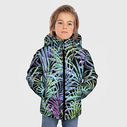Куртка зимняя для мальчика Разноцветные Листья Пальм В Ночных Джунглях, цвет: 3D-черный — фото 2