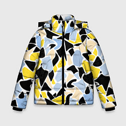 Куртка зимняя для мальчика Абстрактный узор в желто-голубых тонах на черном ф, цвет: 3D-черный