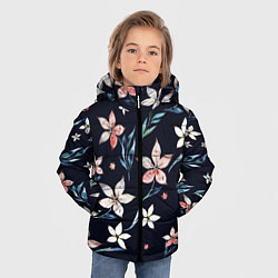 Куртка зимняя для мальчика Цветы Нарисованные Акварелью На Чёрном Фоне, цвет: 3D-черный — фото 2