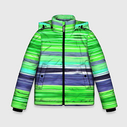 Куртка зимняя для мальчика Сине-зеленые абстрактные полосы, цвет: 3D-светло-серый