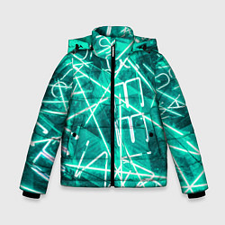 Куртка зимняя для мальчика Неоновые лучи и неоновые надписи - Светло-зелёный, цвет: 3D-черный