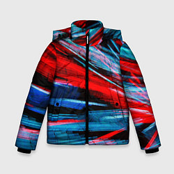 Куртка зимняя для мальчика Неоновые прерывающиеся линии - Красный и голубой, цвет: 3D-черный