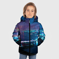 Куртка зимняя для мальчика Неоновый город и мост - Синий, цвет: 3D-светло-серый — фото 2