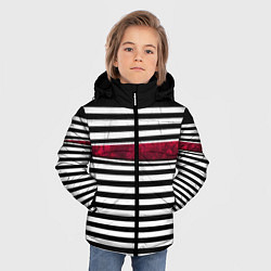 Куртка зимняя для мальчика Полосатый современный черно-белый с красной вставк, цвет: 3D-светло-серый — фото 2