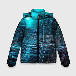 Куртка зимняя для мальчика Неоновые волны и линии - Голубой, цвет: 3D-светло-серый
