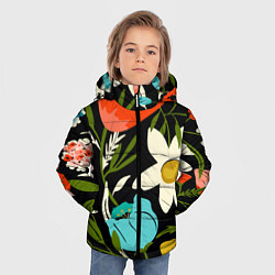 Куртка зимняя для мальчика Яркие цветы на фоне тёмной летней ночи, цвет: 3D-красный — фото 2
