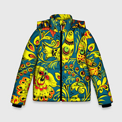 Куртка зимняя для мальчика Хохломская Роспись Две Птицы, цвет: 3D-светло-серый