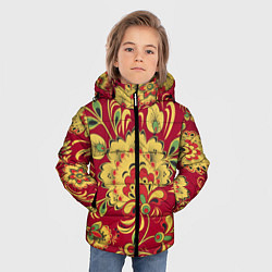 Куртка зимняя для мальчика Хохломская Роспись Цветы На красном Фоне, цвет: 3D-черный — фото 2