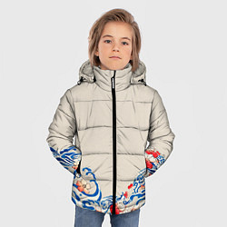 Куртка зимняя для мальчика Японский орнамент волн, цвет: 3D-черный — фото 2
