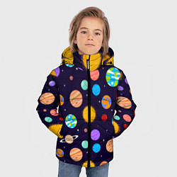Куртка зимняя для мальчика Солнечная Система Планет, цвет: 3D-черный — фото 2