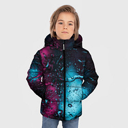 Куртка зимняя для мальчика Неоновые сюрреалистичные капли - Розовый и голубой, цвет: 3D-черный — фото 2