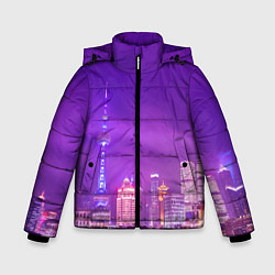 Куртка зимняя для мальчика Неоновый мегаполис - Фиолетовый, цвет: 3D-красный
