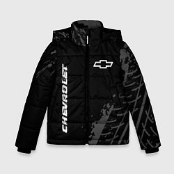 Куртка зимняя для мальчика Chevrolet Speed на темном фоне со следами шин, цвет: 3D-черный