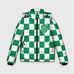 Куртка зимняя для мальчика ФК Ахмат на фоне бело зеленой формы в квадрат, цвет: 3D-светло-серый