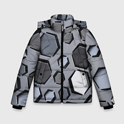 Куртка зимняя для мальчика Металлическая киберпанк броня - Серый, цвет: 3D-светло-серый