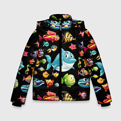 Куртка зимняя для мальчика Прикольная акула и другие жители океана, цвет: 3D-черный
