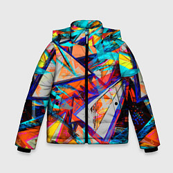Куртка зимняя для мальчика Яркий неоновый абстрактный узор, цвет: 3D-черный