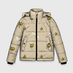 Куртка зимняя для мальчика Цветы Ромашки и Пчёлы, цвет: 3D-черный