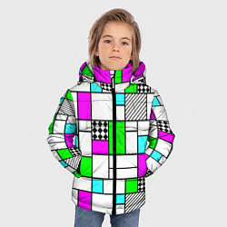 Куртка зимняя для мальчика Неоновый геометрический узор с черными линиями, цвет: 3D-светло-серый — фото 2
