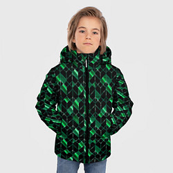 Куртка зимняя для мальчика Геометрический узор, зеленые фигуры на черном, цвет: 3D-светло-серый — фото 2
