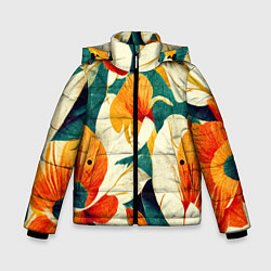Куртка зимняя для мальчика Винтажный цветочный рисунок, цвет: 3D-черный