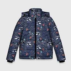 Куртка зимняя для мальчика Мелкие цветочки на синем паттерн, цвет: 3D-красный