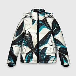 Куртка зимняя для мальчика Листья тропические тёмно-синие, цвет: 3D-черный