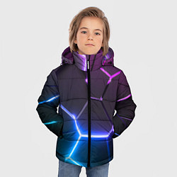 Куртка зимняя для мальчика Фиолетовый градиент - неоновые геометрические плит, цвет: 3D-черный — фото 2
