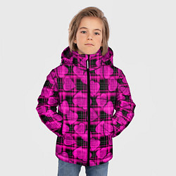 Куртка зимняя для мальчика Black and pink hearts pattern on checkered, цвет: 3D-светло-серый — фото 2